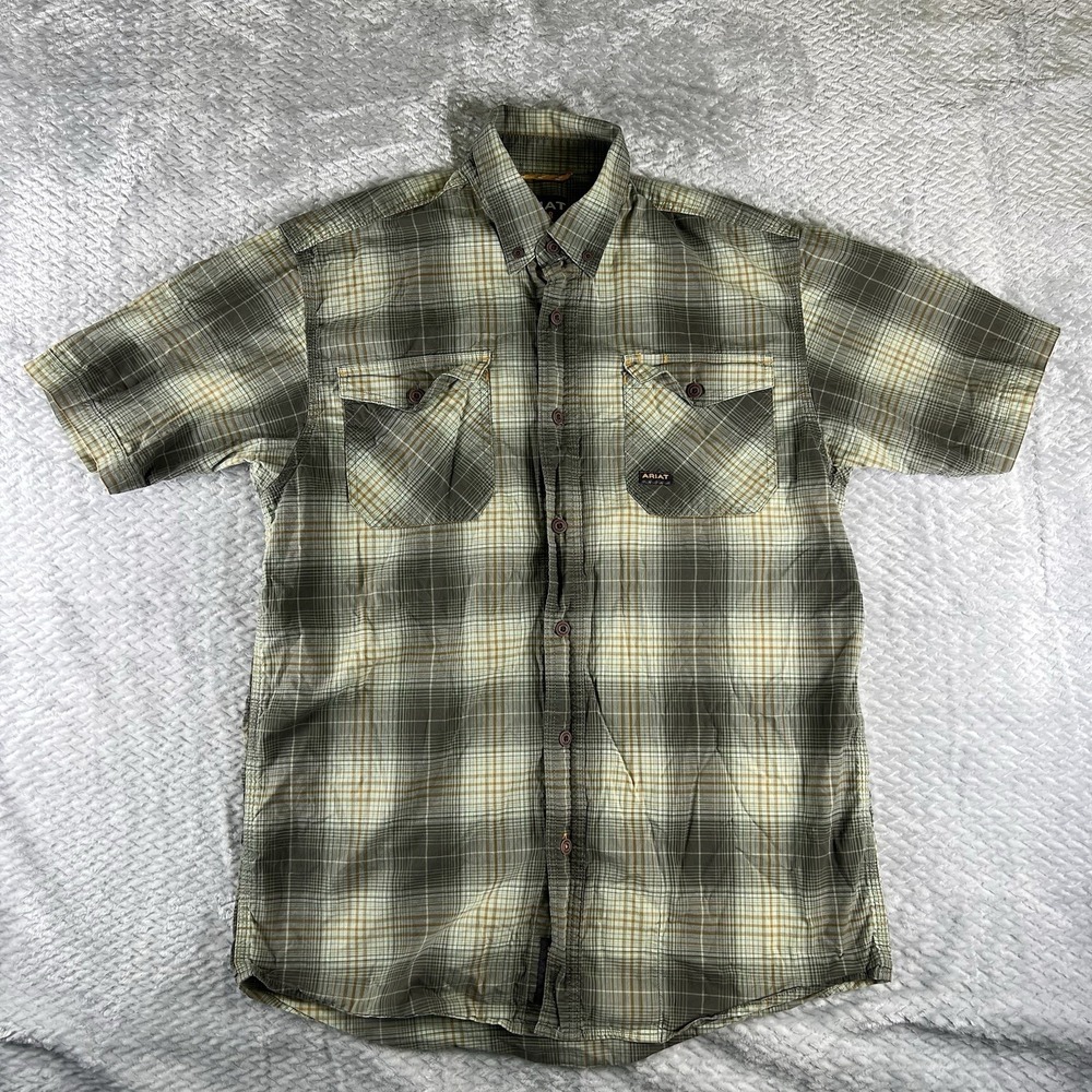 Ariat Rebar Durastretch Work Shirt Mens Small Plaid Short Sleeve Button Front